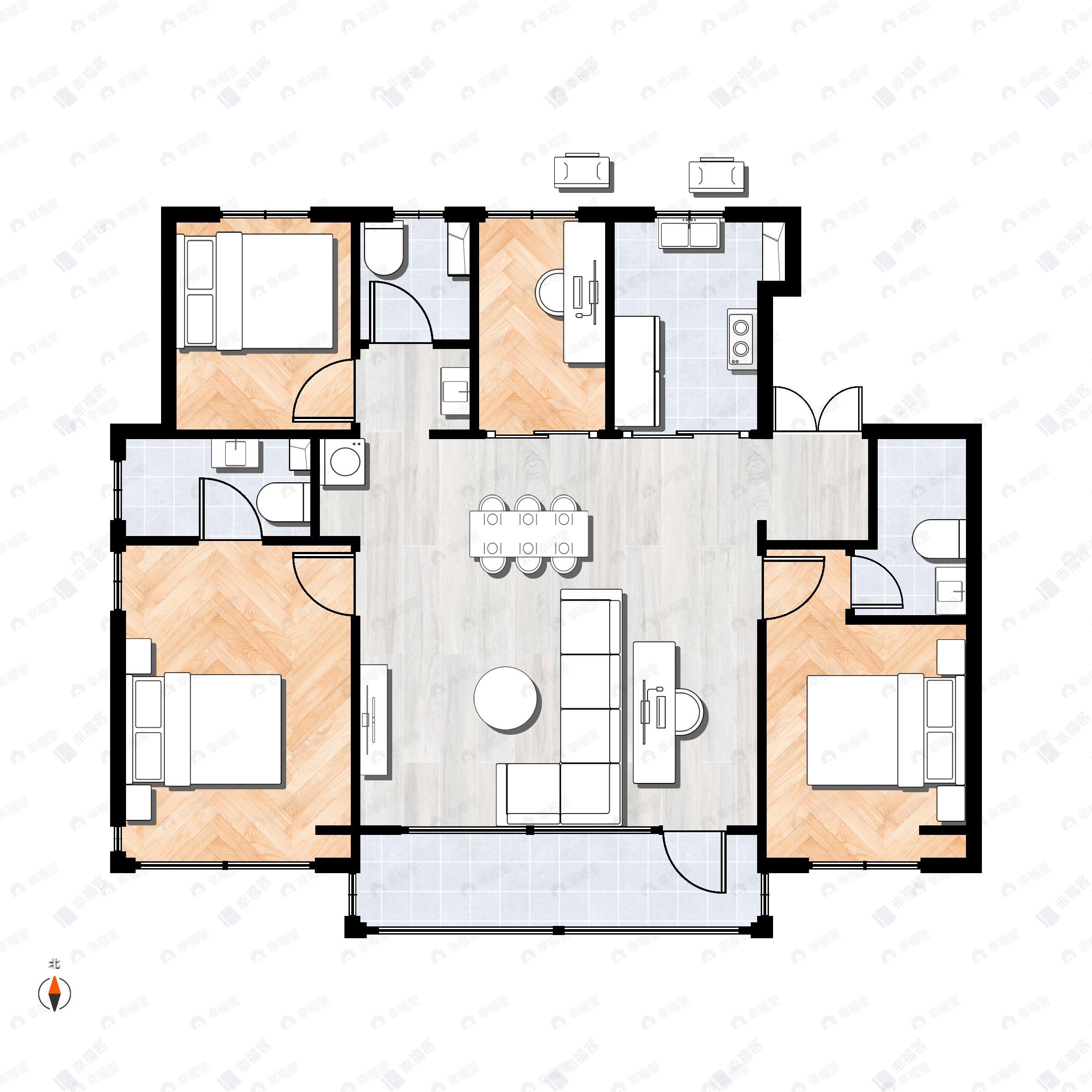 4室2厅3卫建面155平户型图