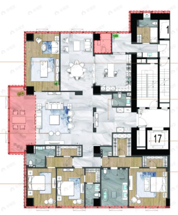 5室3厅5卫建面395平户型图