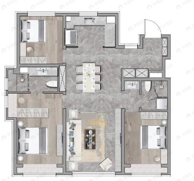 中海峰境南开3室2厅2卫户型图