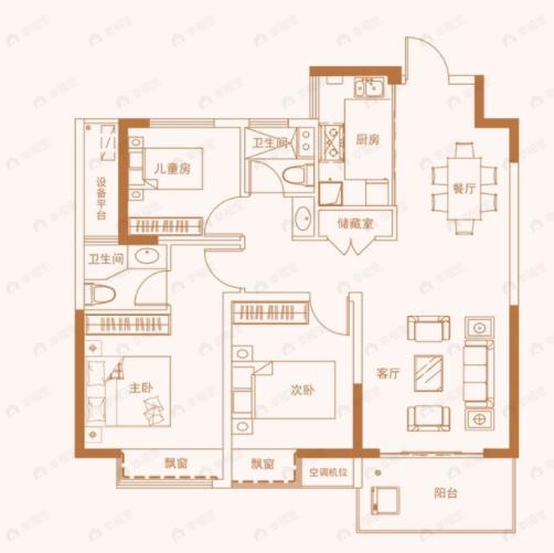 江铃时代城3室2厅2卫户型图