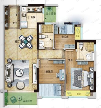 碧桂园明珠花园3室2厅2卫户型图