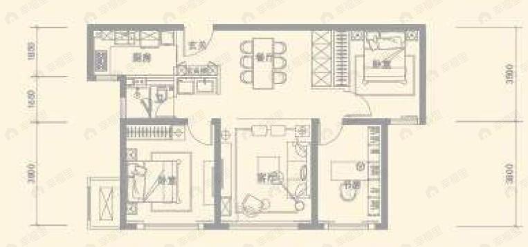 中冶德贤华府3室2厅1卫户型图