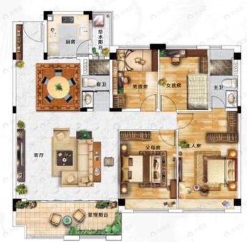 4室2厅2卫建面143平户型图