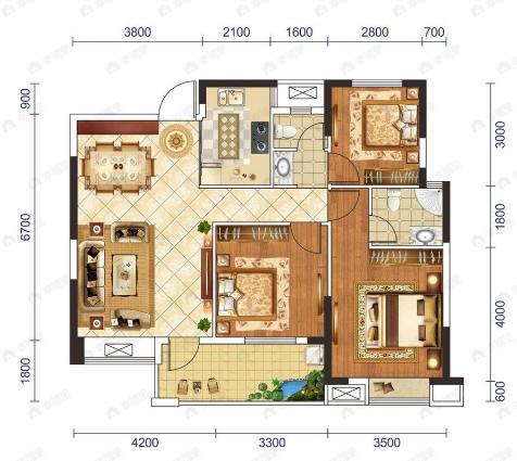 柴桑壹品3室2厅2卫户型图