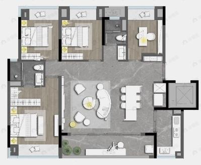 中粮保利天玺壹号4室2厅2卫户型图