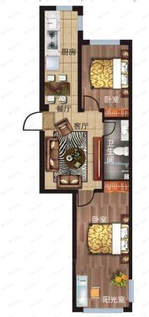 和平上河城2室2厅1卫户型图