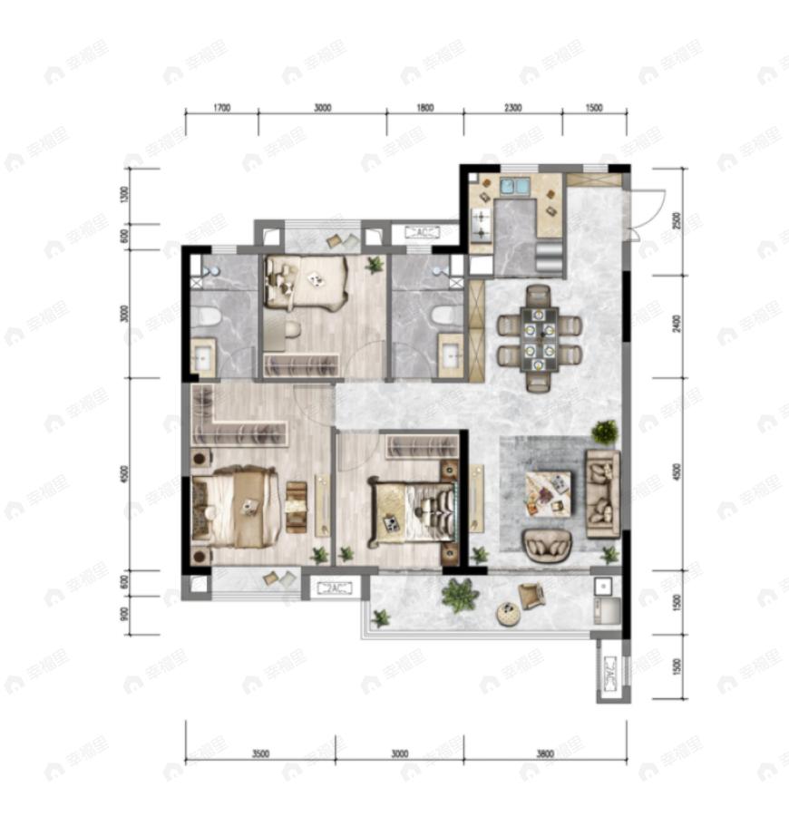 昆仑御3室2厅2卫户型图