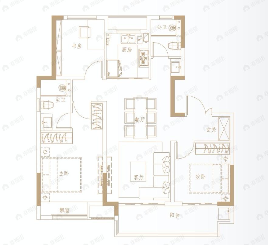 未来云辰3室2厅2卫户型图