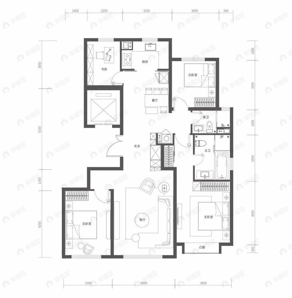 海淀幸福里4室2厅2卫户型图