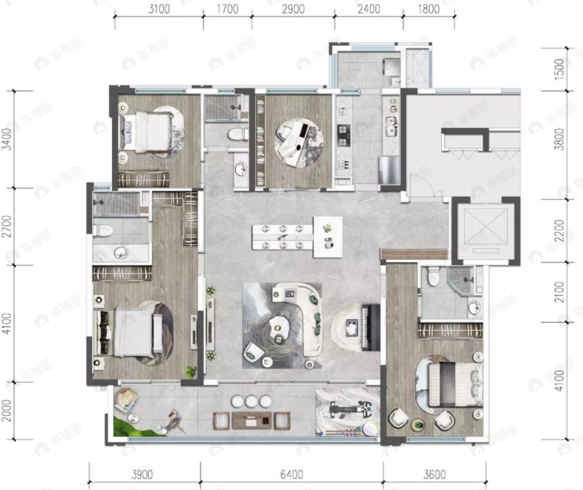 交投善成电建天合玖玺4室2厅3卫户型图