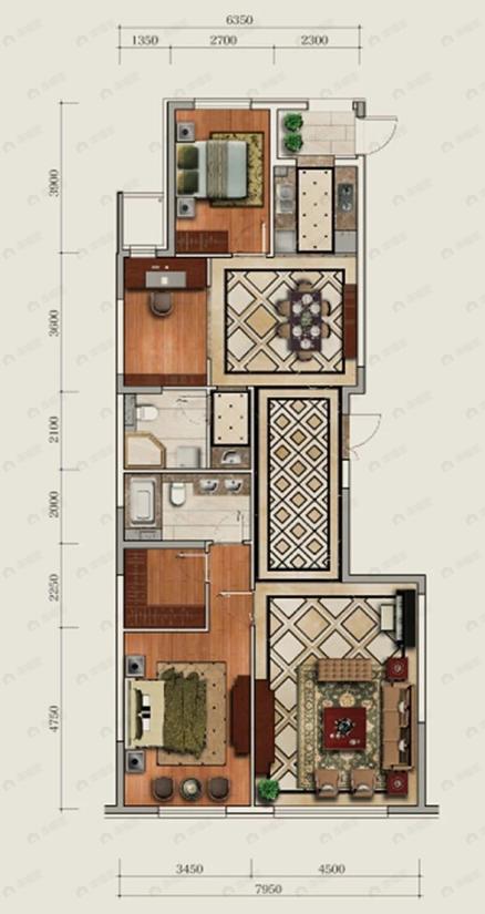 星海长岛3室2厅2卫户型图