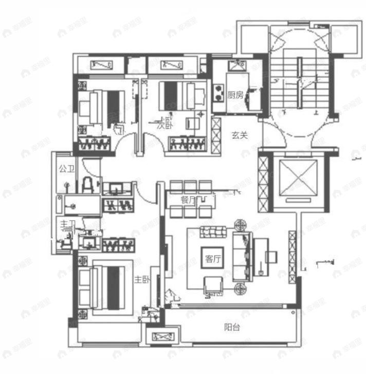 万科新田湖与城3室2厅2卫户型图