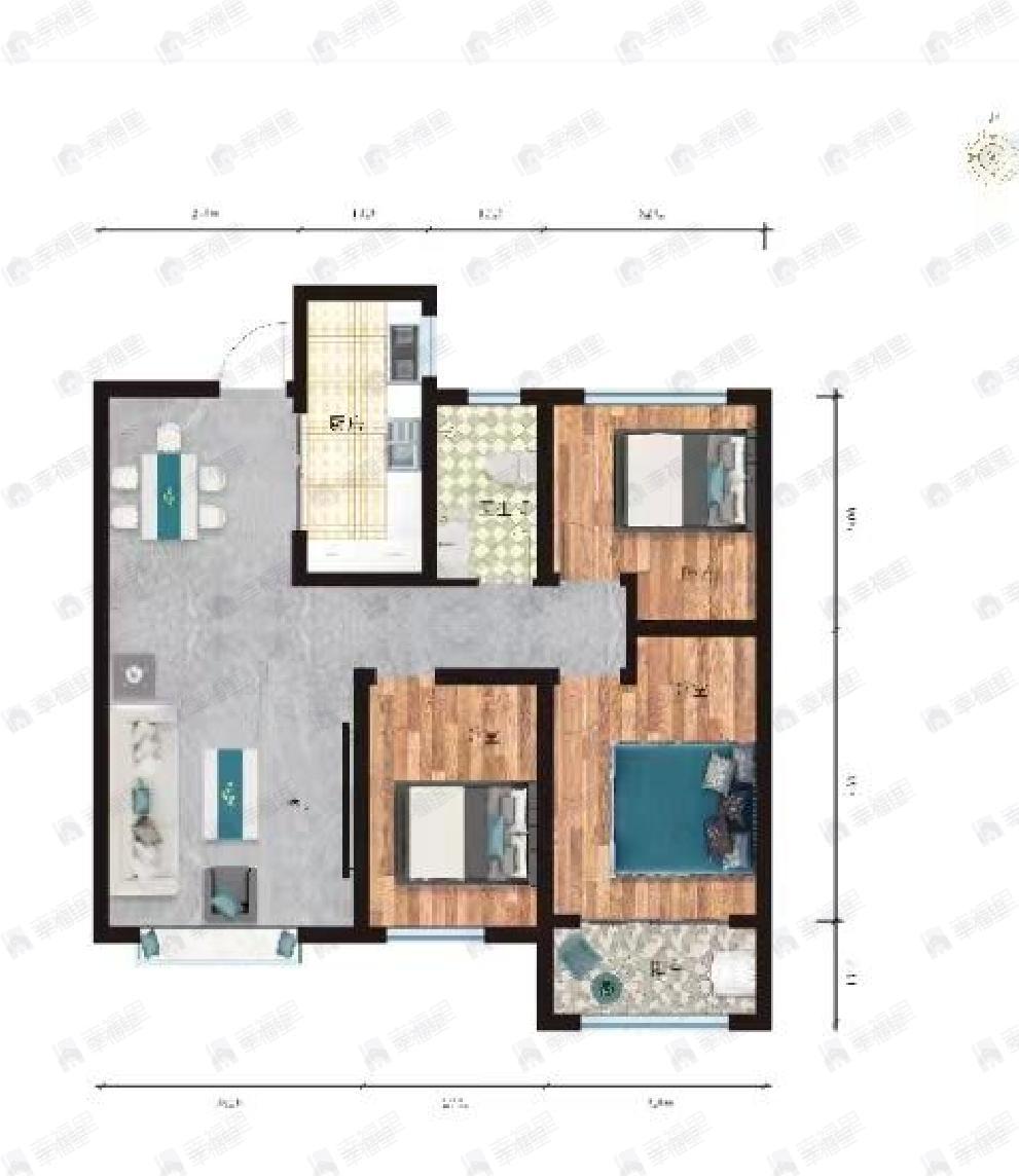一世界书香华府3室2厅1卫户型图