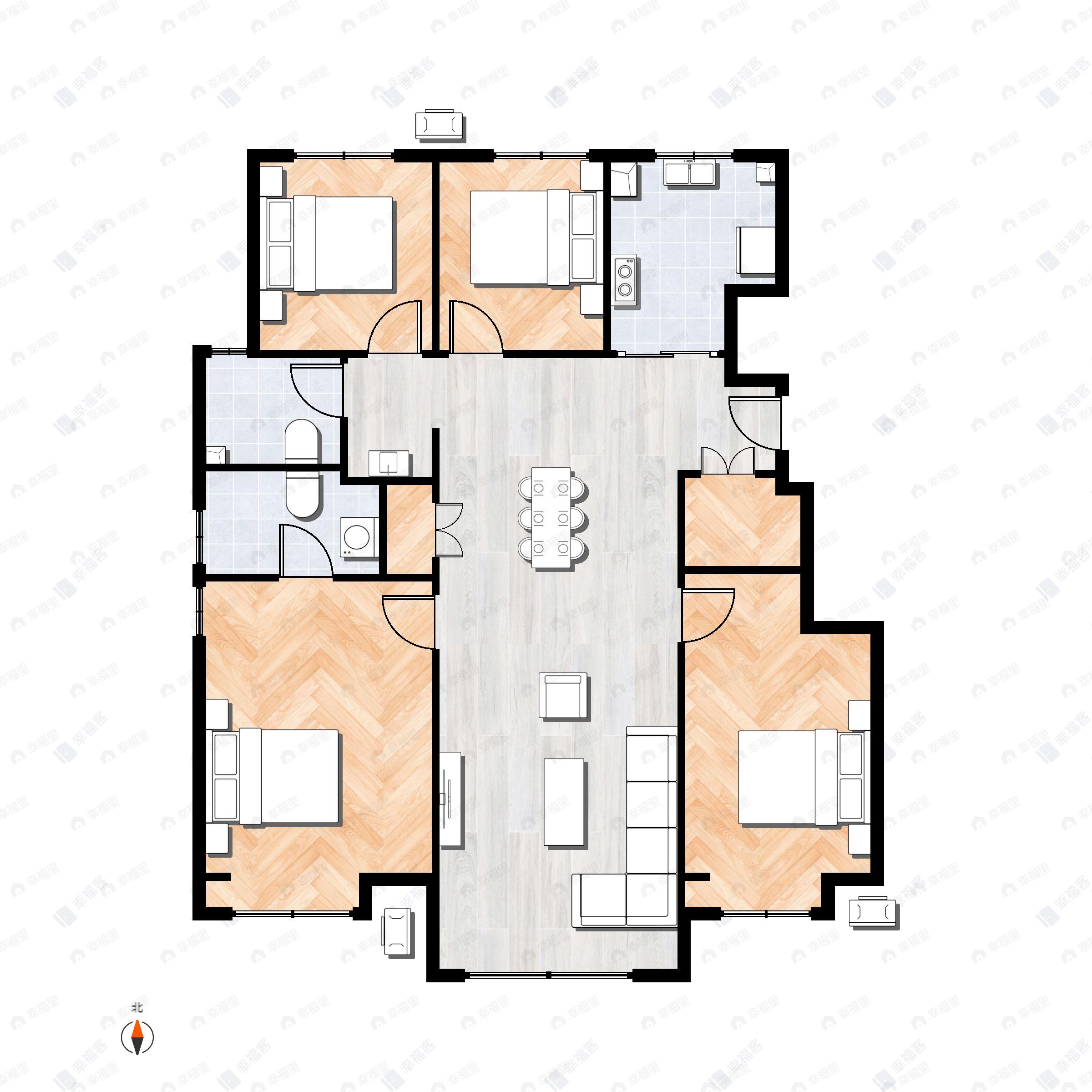 3室2厅2卫建面87平户型图