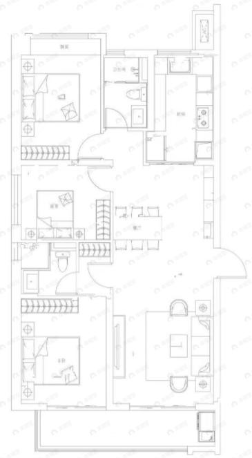 长江投开保利汉口印3室2厅2卫户型图