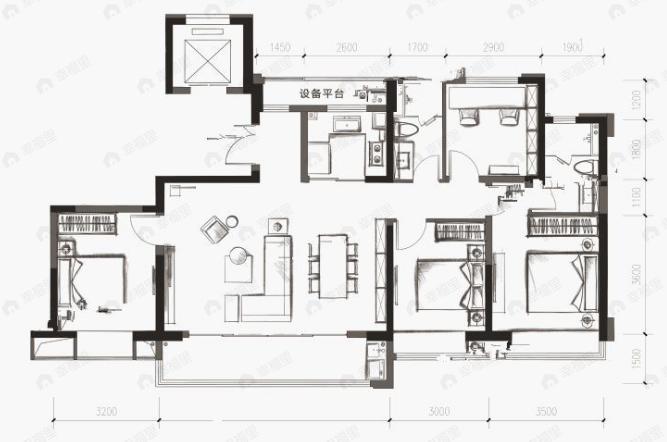 荣安玖樾庄4室2厅2卫户型图