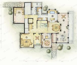 5室3厅8卫建面838平户型图