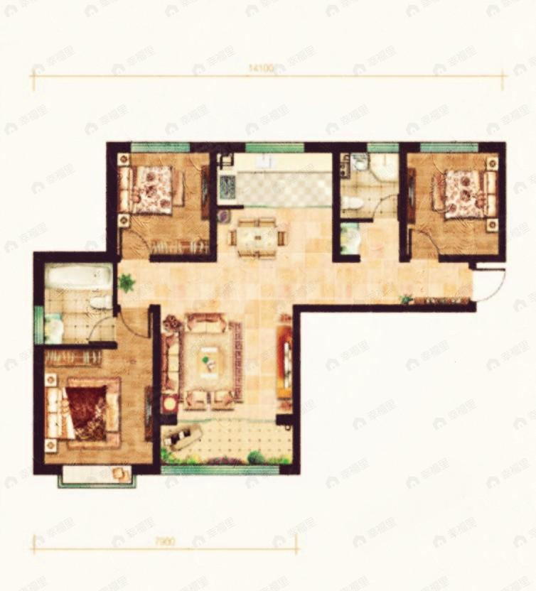 冉泽御景龙湾3室2厅2卫户型图