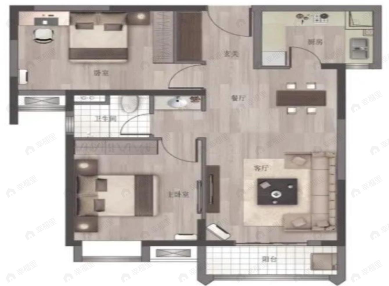 地铁盛观尚城2室2厅1卫户型图