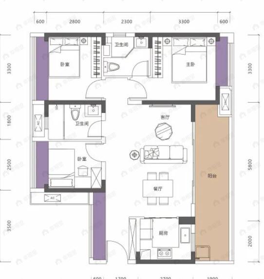 牧云溪谷毓山郡3室2厅2卫户型图