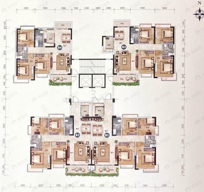 3室2厅2卫建面105平户型图