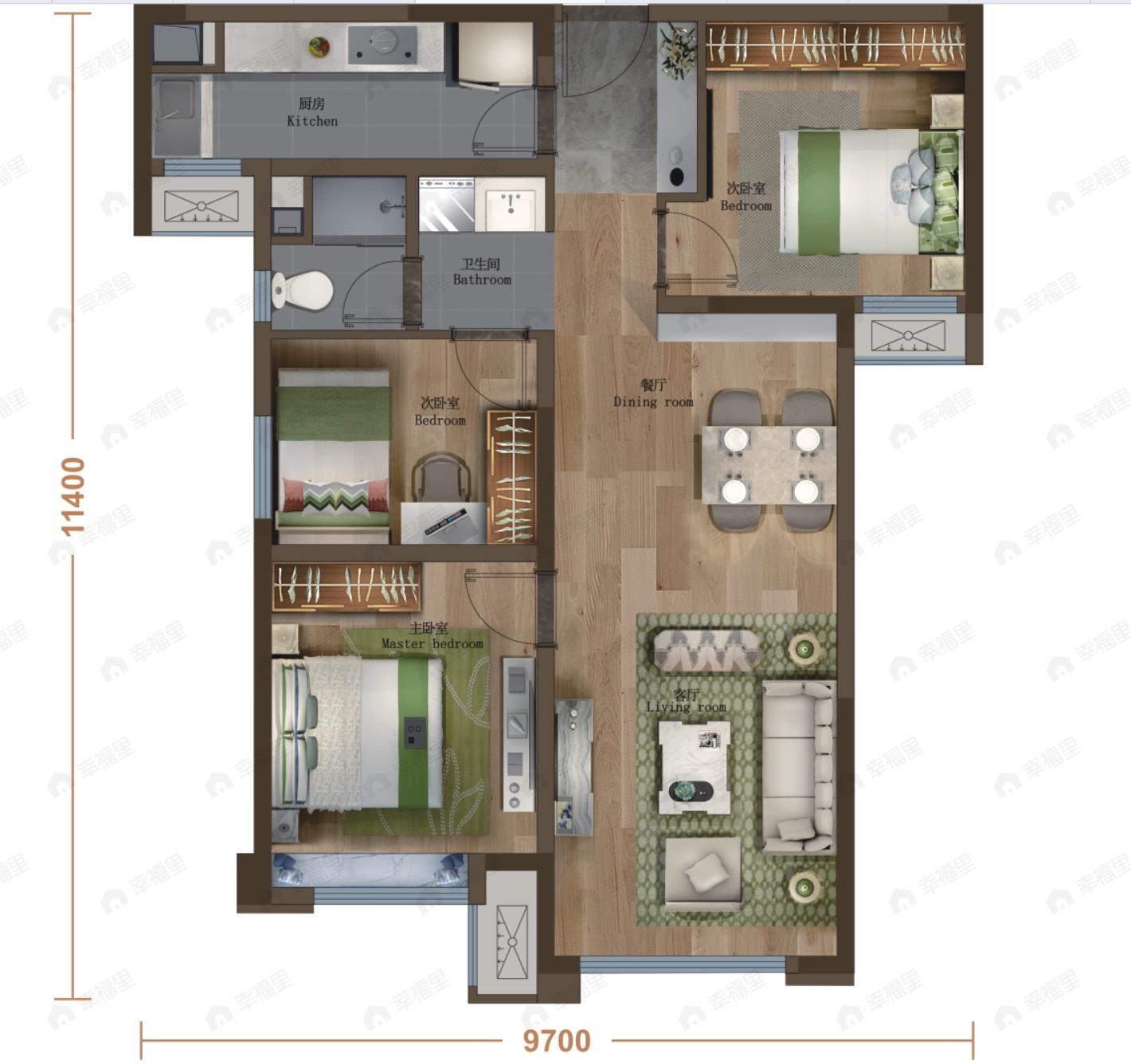 万科时代之光3室2厅1卫户型图