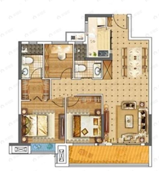 百瑞景滨江生活区3室2厅2卫户型图