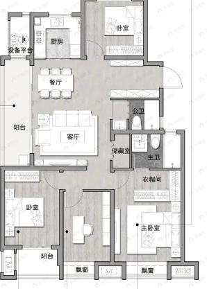 上坤碧桂园云起峰境4室2厅2卫户型图