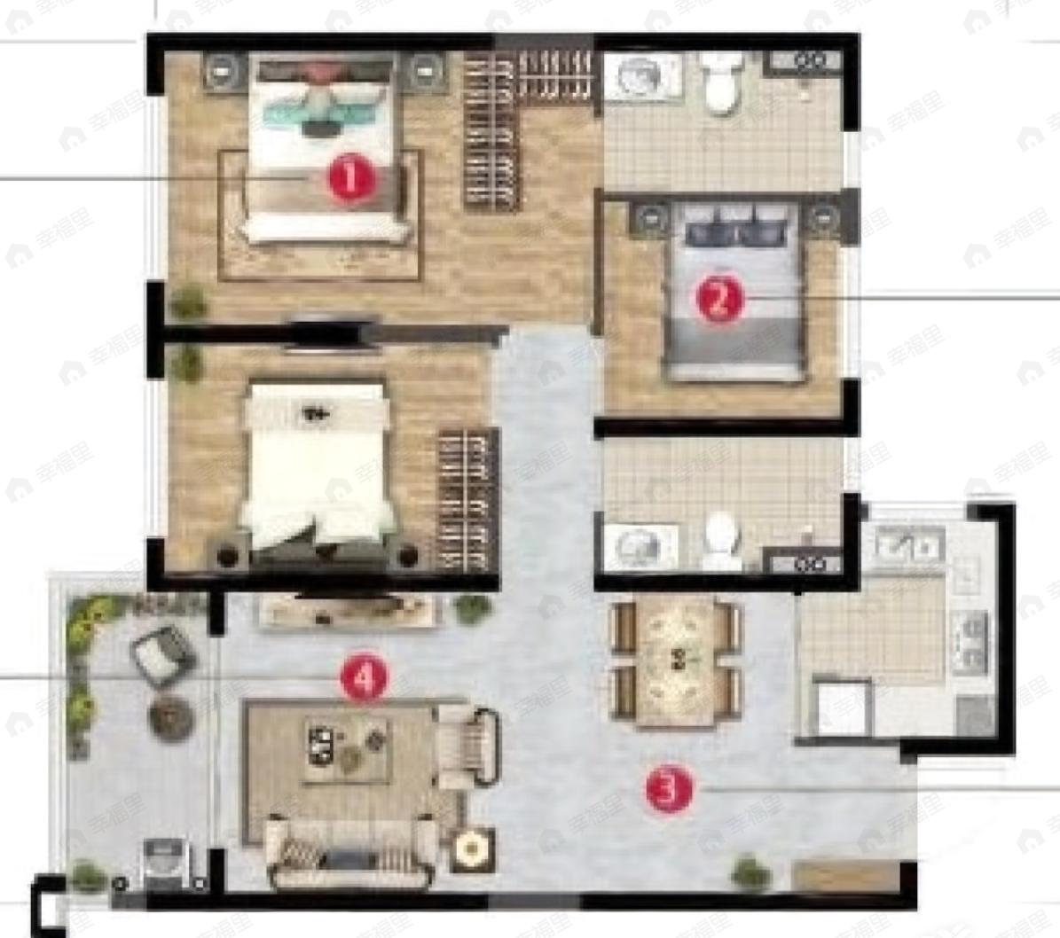 东原启城3室2厅2卫户型图