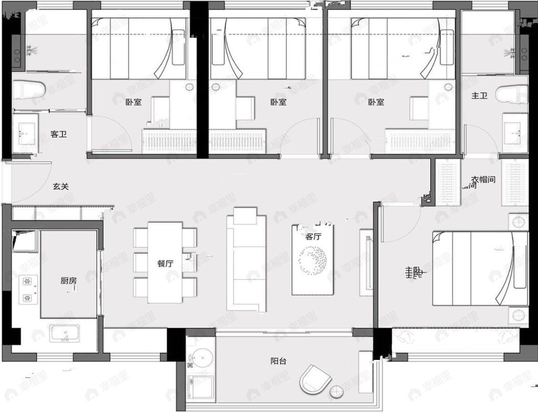 保利明玥澜岸花园4室2厅2卫户型图