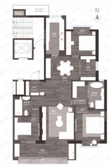 高新诚园4室2厅2卫户型图