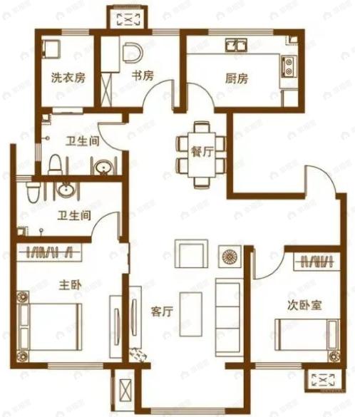 财富绿道丹庭3室2厅2卫户型图
