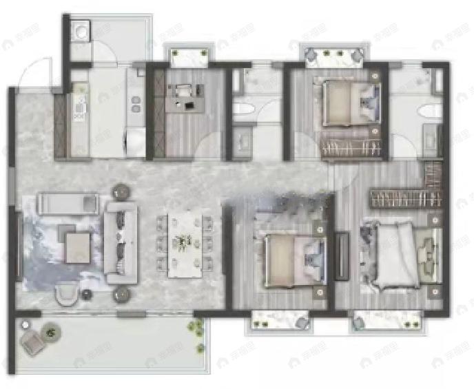 保利城4室2厅2卫户型图