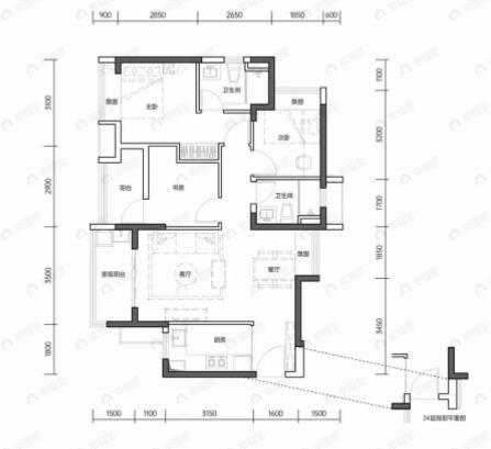 鹏瑞半山云璟3室2厅2卫户型图