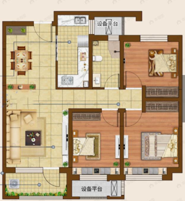 沽北壹號3室2厅1卫户型图
