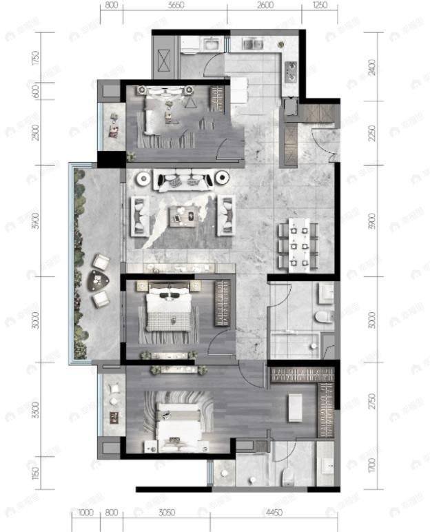 阳光城天澜道11号3室2厅2卫户型图