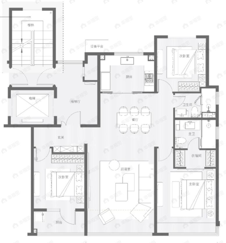 天一仁和崂山湾壹号3室2厅2卫户型图