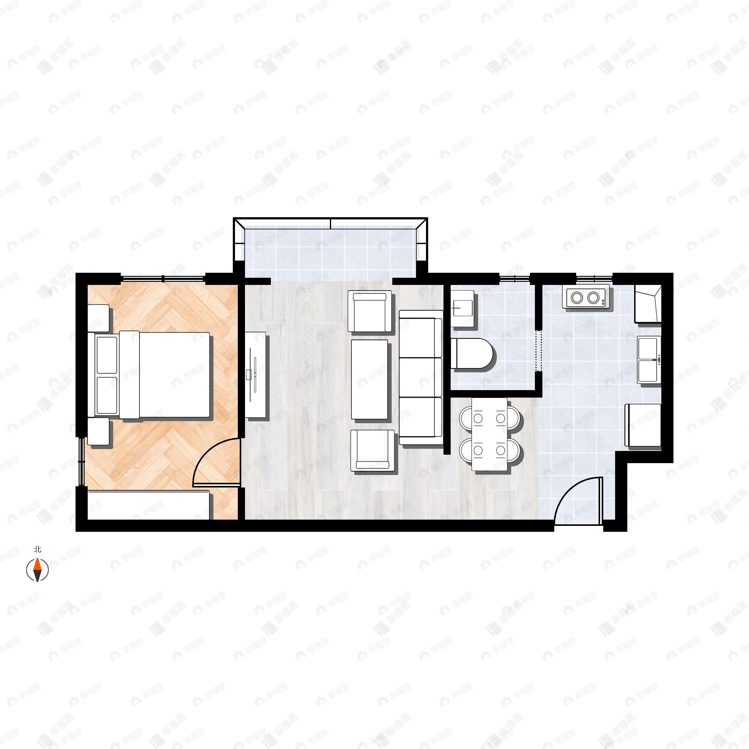 1室1厅1卫建面61平户型图