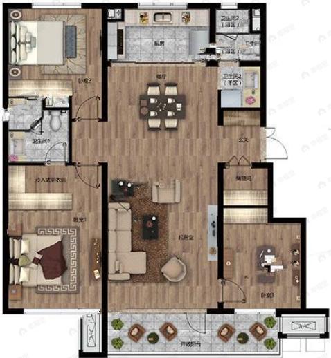 城建万科城3室2厅2卫户型图