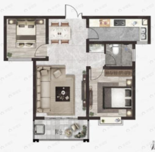 天鹅湖2室2厅1卫户型图