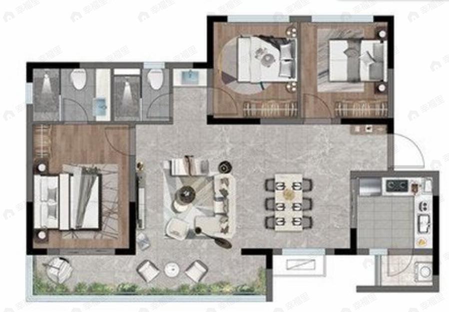 华建锦院3室2厅2卫户型图