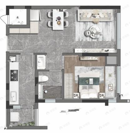 中海寰宇时代璟悦1室2厅1卫户型图