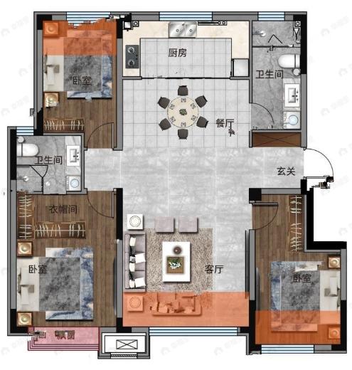 亿茂风华印3室2厅2卫户型图