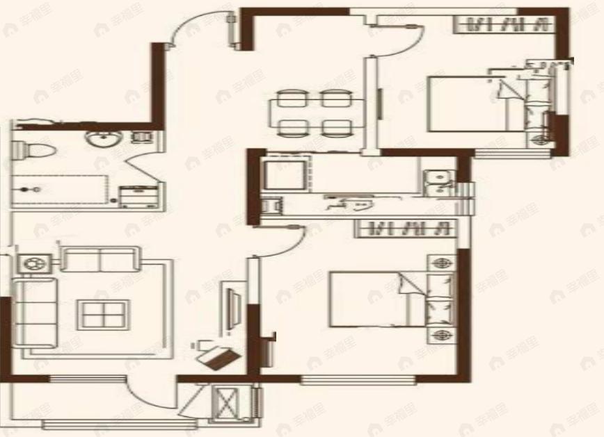 2室2厅1卫建面94平户型图