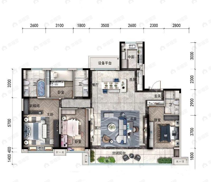 兰州碧桂园文璟城5室2厅3卫户型图