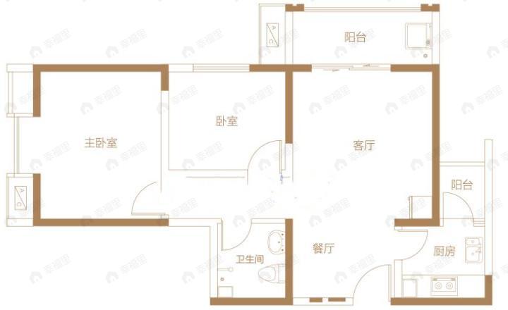 沣景国际2室2厅1卫户型图