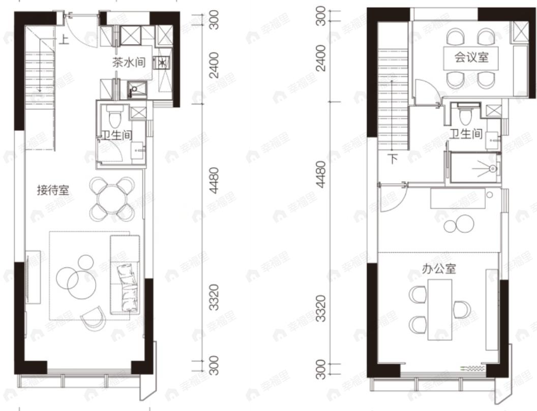 2室2厅2卫建面63平户型图