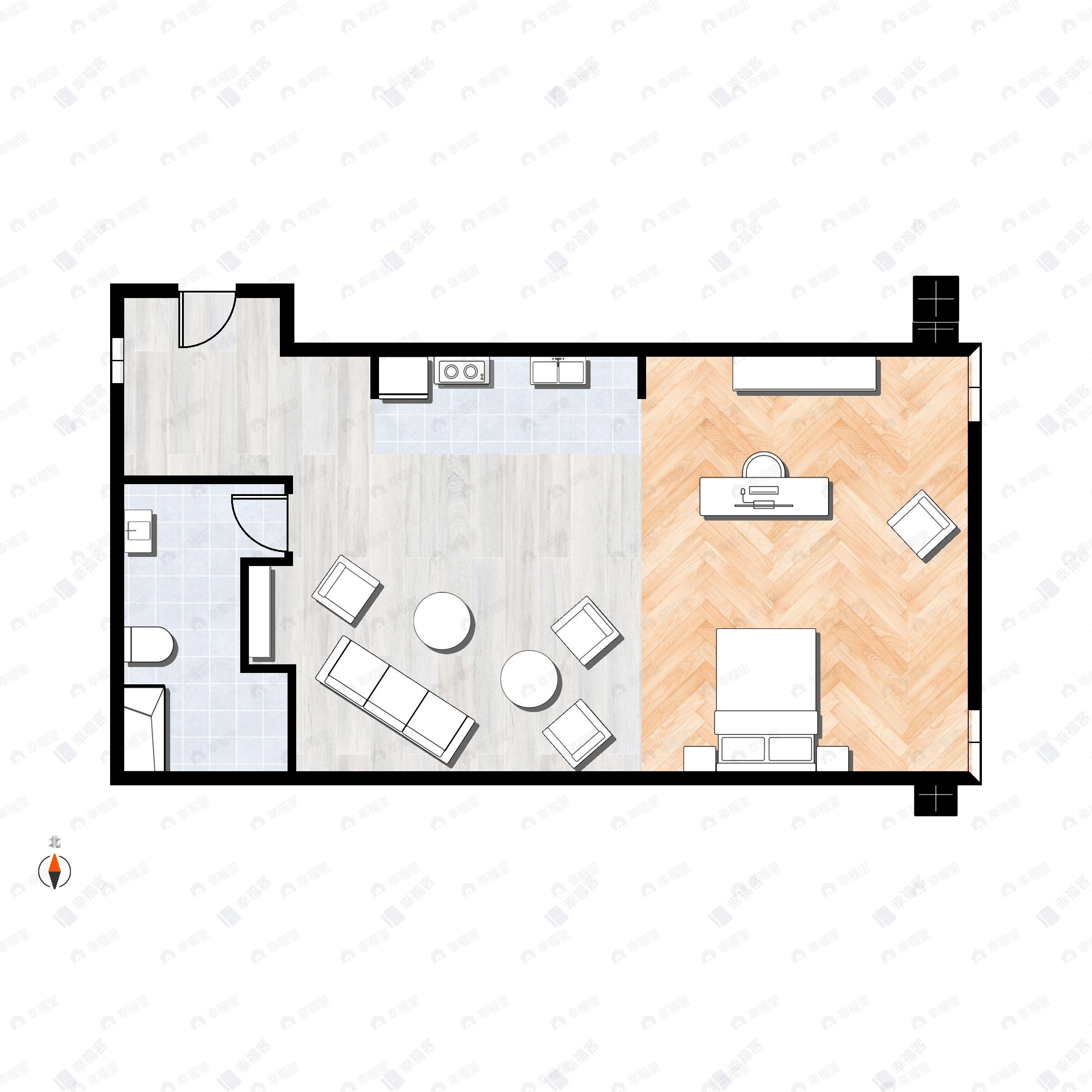 1室1厅1卫建面97m²东户型图