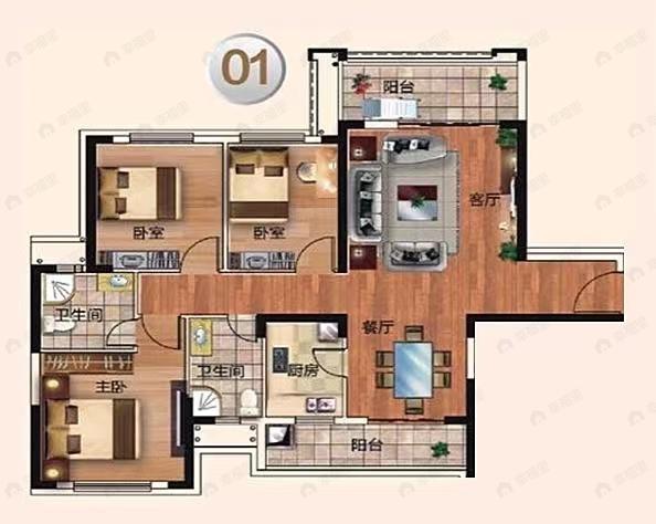 祥和花园3室2厅2卫户型图