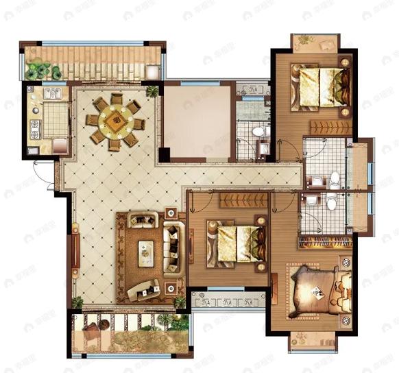 隆盛湖景庄园3室2厅3卫户型图